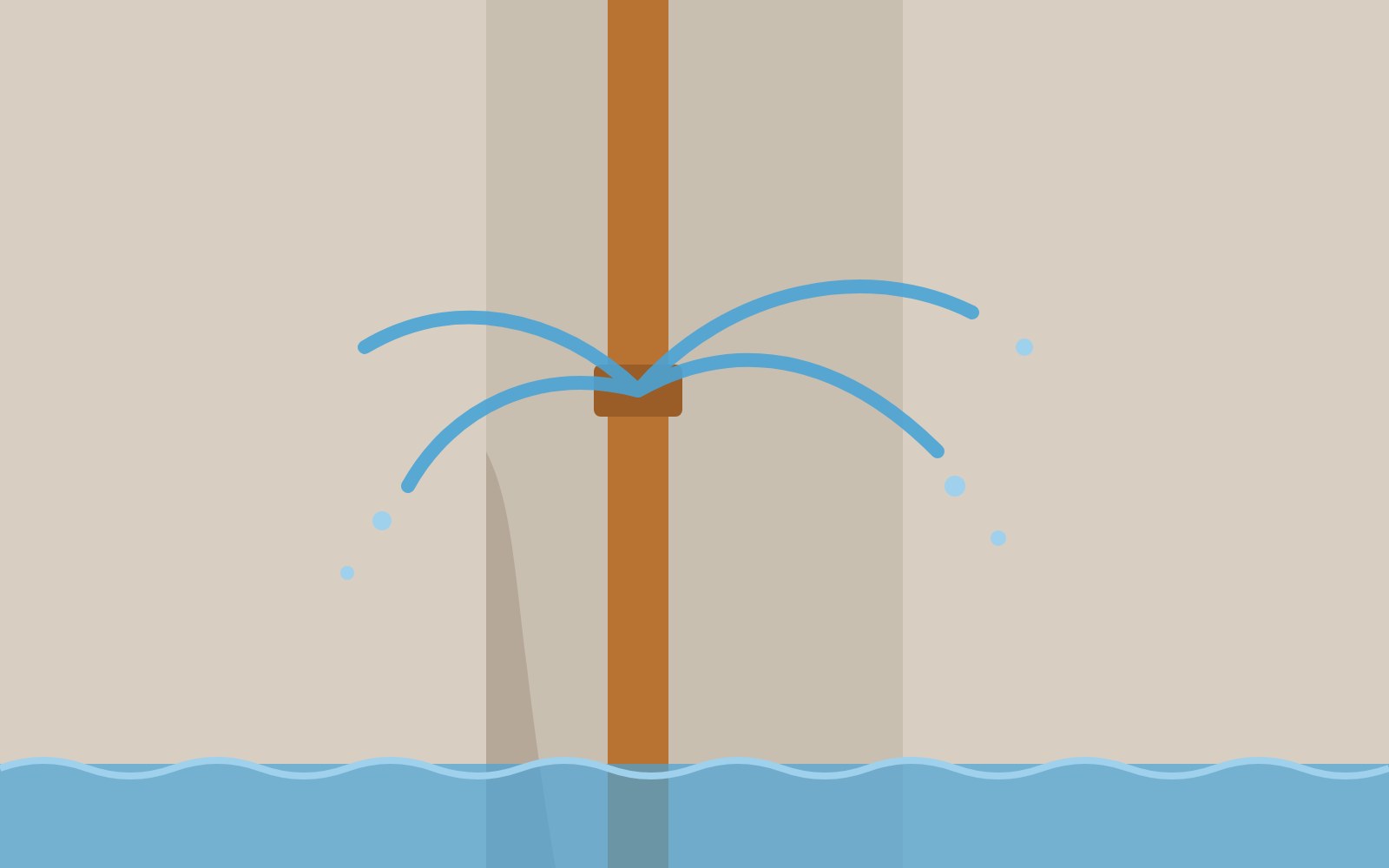Illustration of a burst pipe spraying water inside a flooded wall cavity