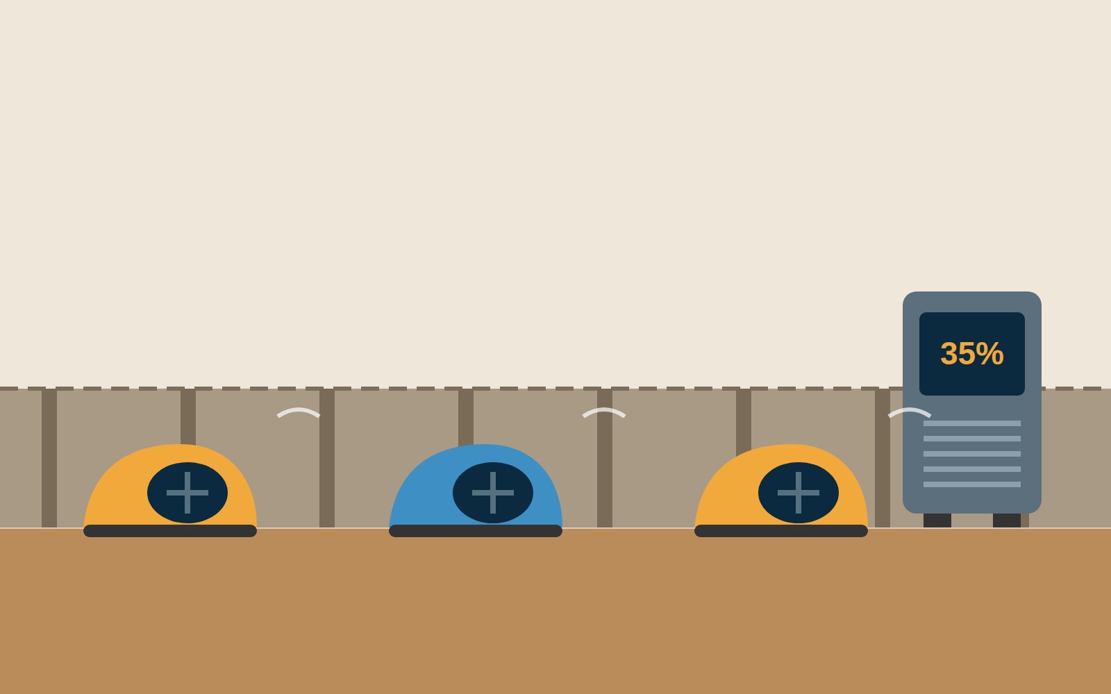 Structural drying equipment illustration showing three drying mats and a moisture meter reading 35% on a floor